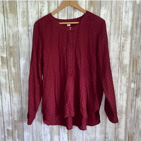 LOFT Tops - Loft The Softened Red Polka Dot Popover